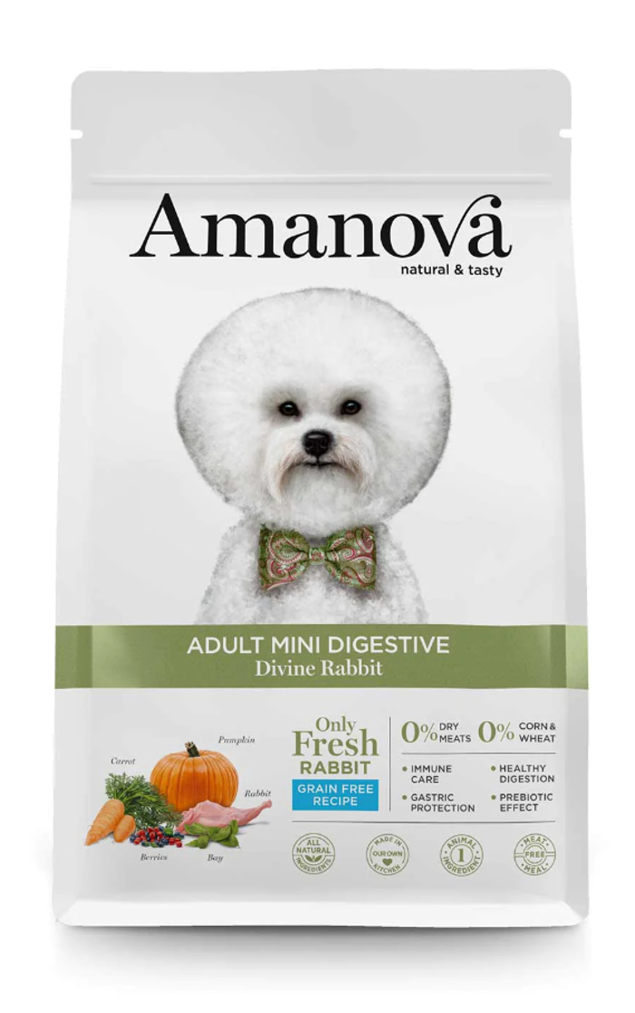 Amanova Adult Mini Digestive Divine Rabbit Grain Free Xira Trofi xoris Sitira ga Enilikous Skulous Mikrosomon Fulon me Kouneli 2kg 